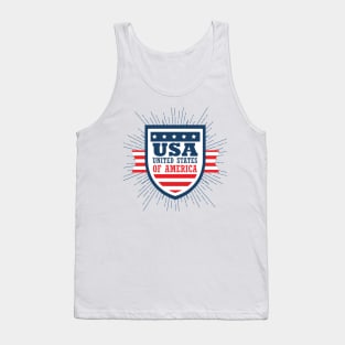 Red and blue shield with stars and USA sign over white  background. Vector illustration. Tank Top